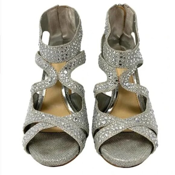 Gianni Bini Silver Sparkle Flame Open-Toe Strappy Heels - Size 7.5 - Picture 5 of 8
